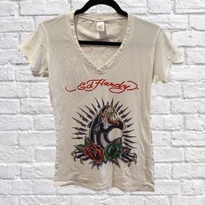 Y2k Ed Hardy Rhinestone V neck Tee